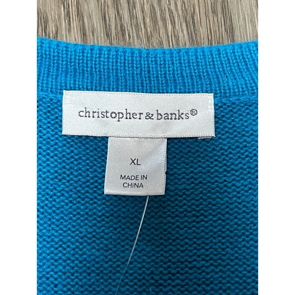 NWT VINTAGE Christopher & Banks Womens XL Snowflake Embroidered Teal Vest 55% Ra - Picture 5 of 8